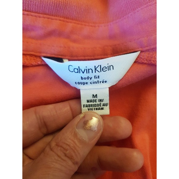 Calvin Klein Mens Body Fit Polo Golf Shirt Size Medium Logo Orange Spring Collar - Picture 8 of 13